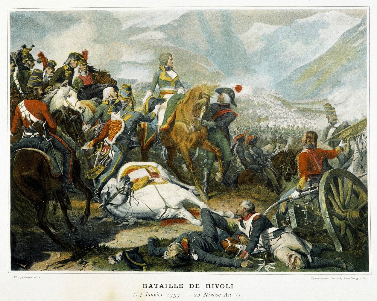 Bonaparte (centre), after his victory over the Austrians at the Battle of Rivoli (Italy) on January 14 بواسطة المدرسة الفرنسية