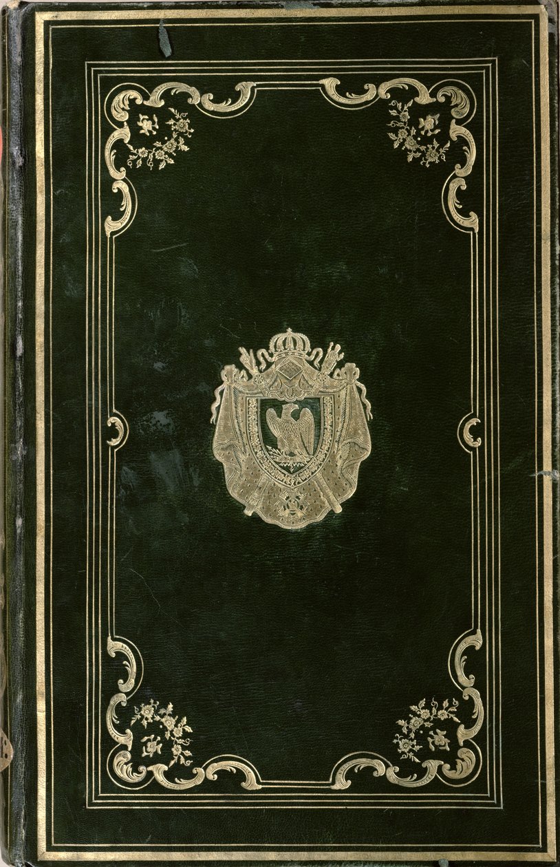 غلاف الكتاب بشعار النبالة من نابليون بونابرت (1769-1821) (جلد أخضر وذهبي) بواسطة المدرسة الفرنسية