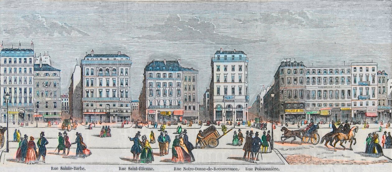 Boulevard Poissonniere - شارع القديس باربي - شارع Saint Etienne - شارع notre dame de Reouvrance - Rue Poissonniere - نقش في "Tableau-de-Paris" بواسطة Edmond Texier 1852 بواسطة المدرسة الفرنسية