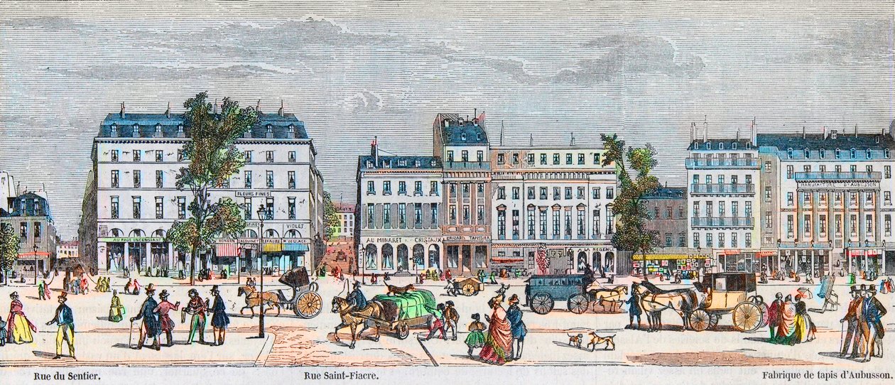 Boulevard Poissonniere الساحل الجنوبي - شارع du Sentier - شارع Saint Fiacre - نقش في "Tableau-de-Paris" بواسطة Edmond Texier 1852 بواسطة المدرسة الفرنسية