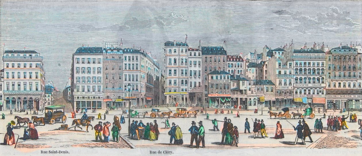 Boulevard Saint-Denis و Boulevard Bonne-Nouvelle - شارع Saint-Denis - Rue de Clery - نقش في "Tableau-de-Paris" بواسطة Edmond Texier 1852 بواسطة المدرسة الفرنسية