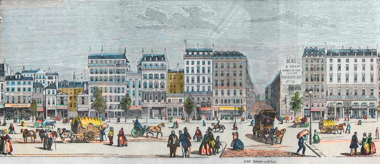 Boulevard Saint-Denis South Coast - Rue Saint Martin - نقش في "Tableau-de-Paris" بواسطة Edmond Texier 1852 بواسطة المدرسة الفرنسية