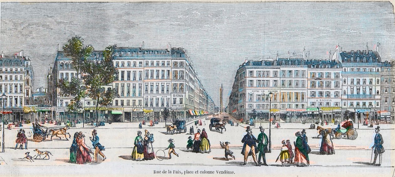 Boulevard des Capucines (الساحل الجنوبي) - شارع Rue de la Paix ، Place and Column Vendome - نقش في "Tableau-de-Paris" بواسطة Edmond Texier 1852 بواسطة المدرسة الفرنسية