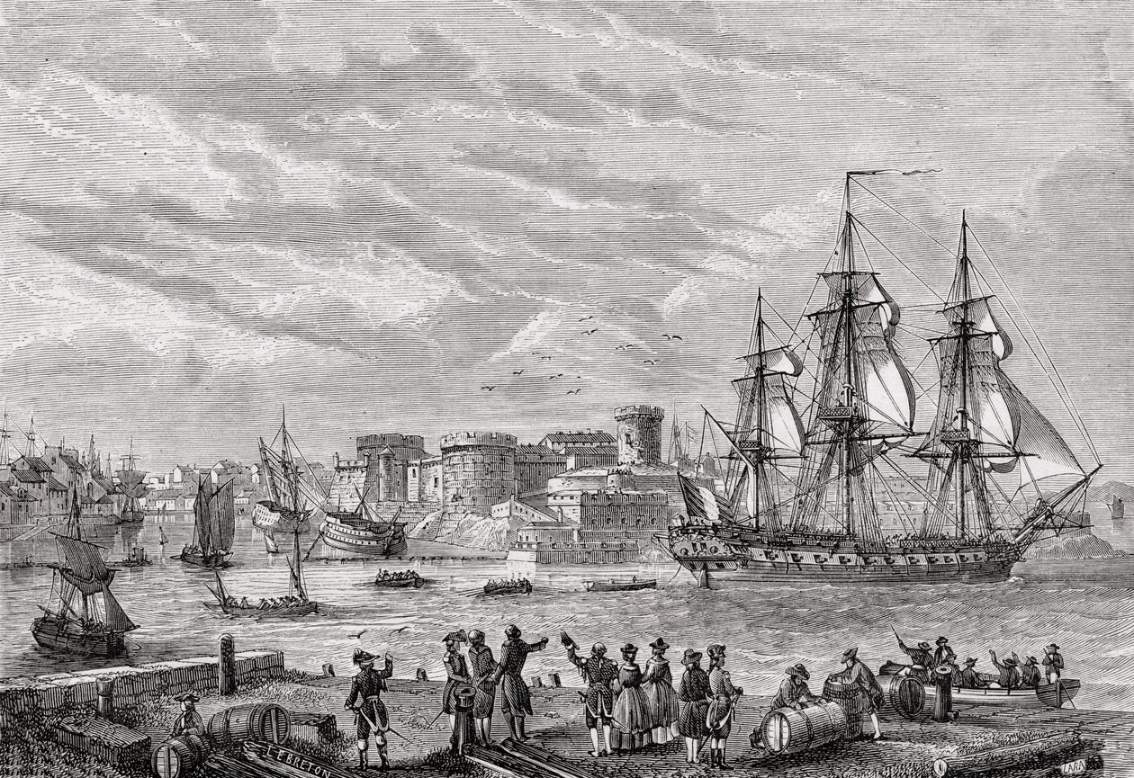 بريست في 1791 ، منقوش بواسطة Le Breton ، من "Histoire de la Revolution Française" بواسطة Louis Blanc (1811-1882) بواسطة المدرسة الفرنسية