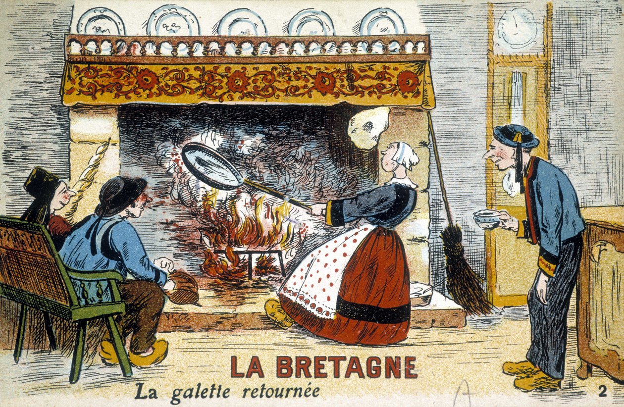 بريتاني: عاد galette إلى chiminee (كريبس) - بطاقة بريدية ، ديب. القرن العشرين بواسطة المدرسة الفرنسية