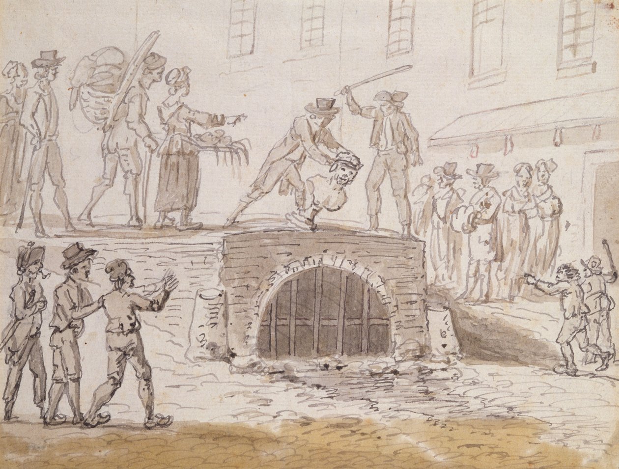 تمثال نصفي لمارات ألقي في مجاري ، الخامس من فبراير 1795 (ألوان مائية على ورق) بواسطة المدرسة الفرنسية