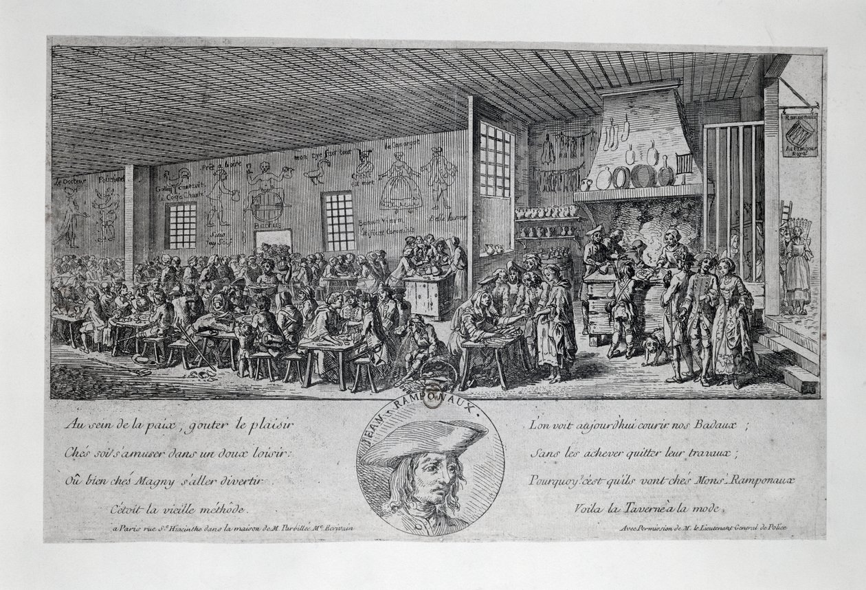 Cabaret du Tambour Royal by Jean Ramponneau (1724-1802), engraving. France بواسطة المدرسة الفرنسية