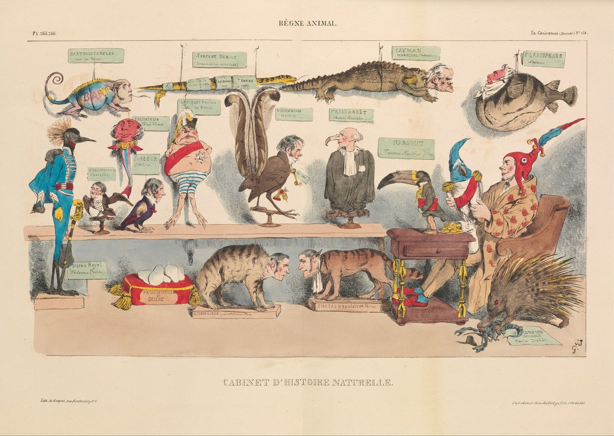 ديستوريير ناتوريل ، من La Caricature ، حانة. 1833 (الطباعة الحجرية الملونة) بواسطة المدرسة الفرنسية