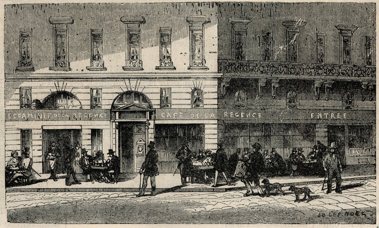 Cafe de la Regence de la Place du Palais-Royal في باريس في القرن التاسع عشر - نقش في "Tableau-de-Paris" بواسطة Edmond Texier 1852 بواسطة المدرسة الفرنسية