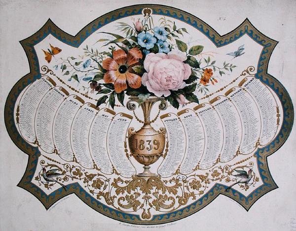 التقويم لعام 1839 ، نقش بواسطة Godefroy Engelmann (1788-1839) حوالي عام 1838 (لون ليثو) بواسطة المدرسة الفرنسية