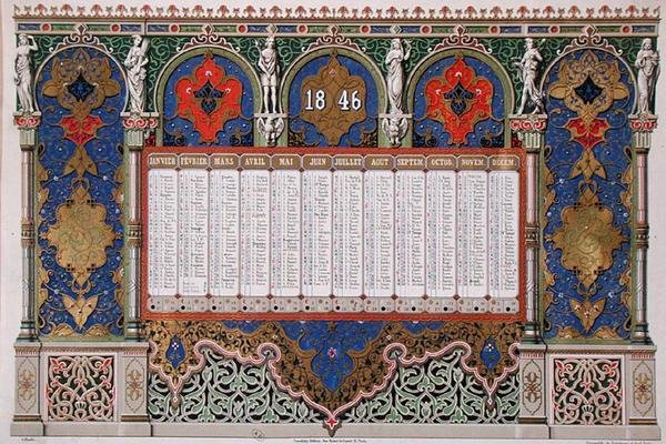التقويم لعام 1846 ، حوالي 1845 (لون ليثو) بواسطة المدرسة الفرنسية