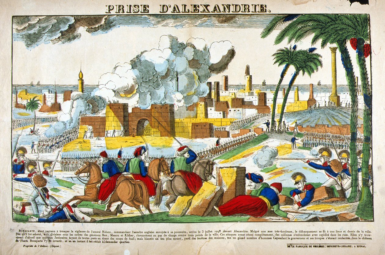 حملة (بعثة) مصر (1798-1801): الاستيلاء على الإسكندرية من قبل قوات نابليون بونابرت في يوليو 1798. صورة إبينال بواسطة المدرسة الفرنسية