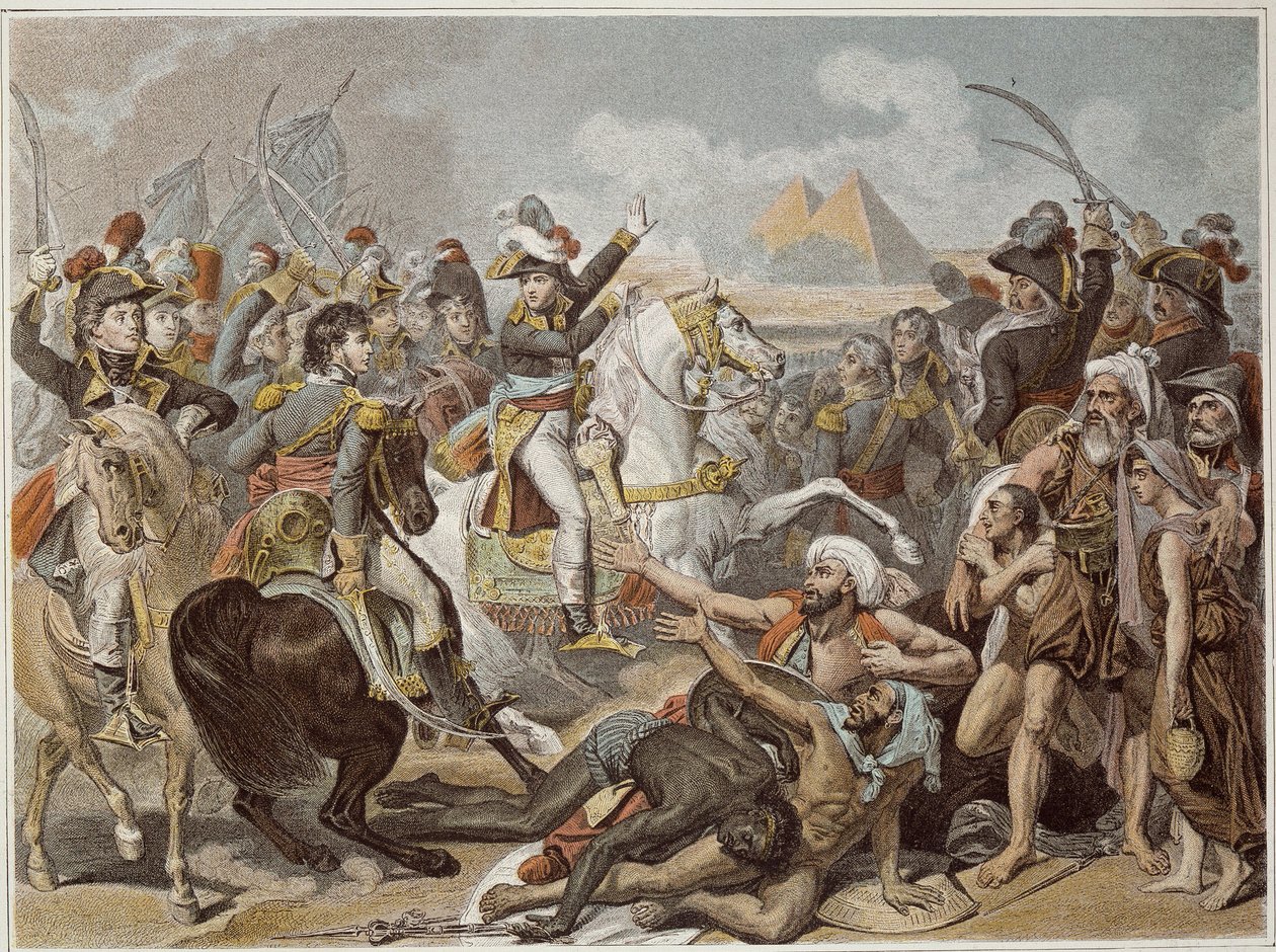 حملة (إكسبيديشن) مصر (1798-1801): نابليون في معركة الأهرامات (21 يوليو) بواسطة المدرسة الفرنسية