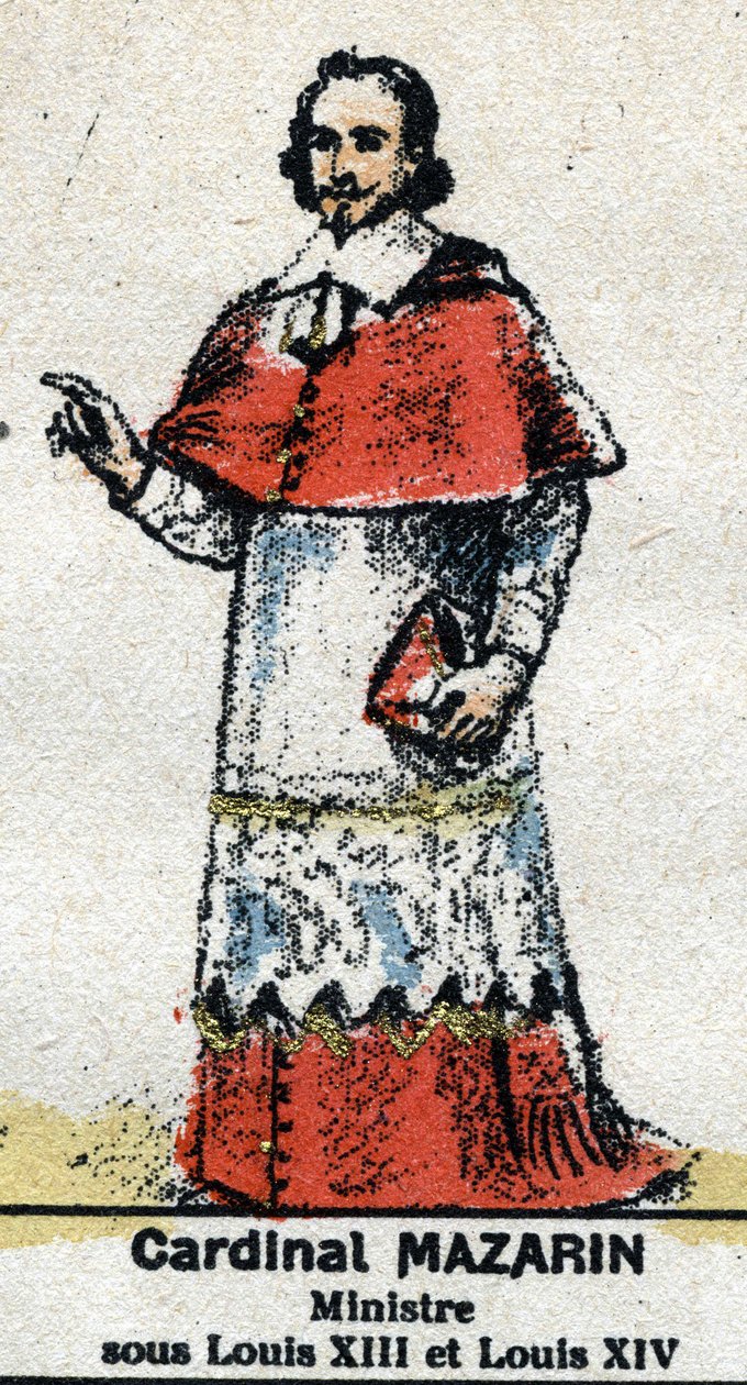 الكاردينال جول مازارين (جوليو رايموندو مازارينو أو مازارينو) (1602-1661) ، رجل دولة فرنسي من أصل إيطالي. في "" Galeriede Kings and Queens of France والشخصيات اللامعة من 1643 إلى 1895 "" صورة إبينال. بواسطة المدرسة الفرنسية