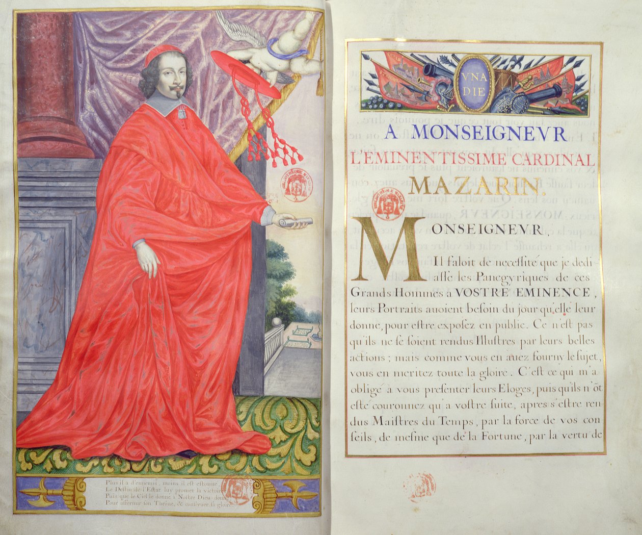 الكاردينال مازارين ، التوضيح والتفاني من Les Panegyriques des Hommes Illustres de Notre Siecle بواسطة Puget de la Serre ، 1655 بواسطة المدرسة الفرنسية