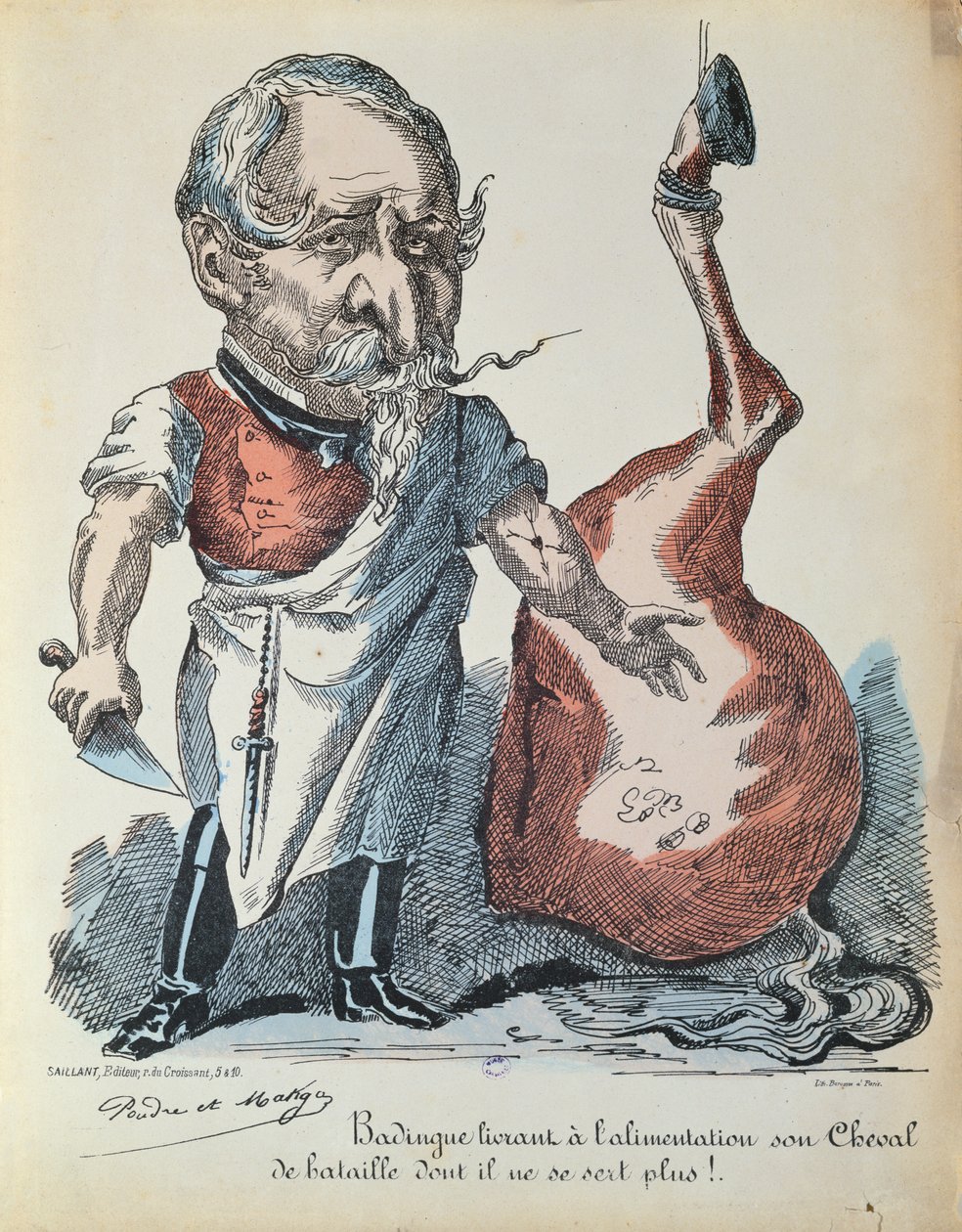 كاريكاتير نابليون الثالث (1808-73) كجزار حصان خلال حصار باريس ، 1870 بواسطة المدرسة الفرنسية