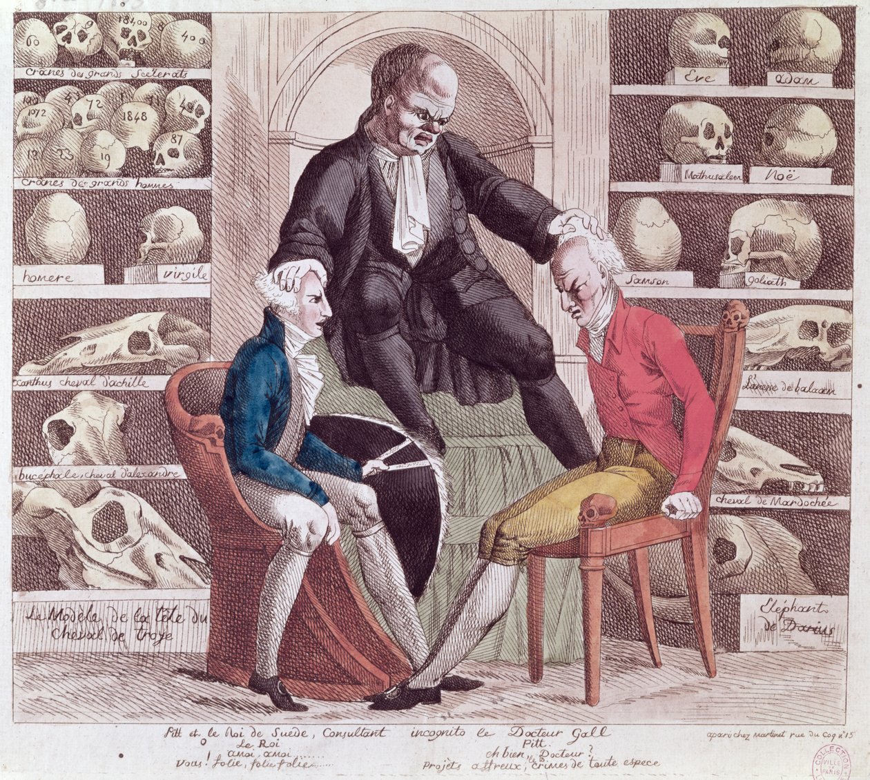 كاريكاتير وليام بيت الأصغر (1759-1806) وغوستاف الرابع أدولف (1778-1837) يزور الأب فرانز جوزيف غال (1758-1828) 1806 بواسطة المدرسة الفرنسية