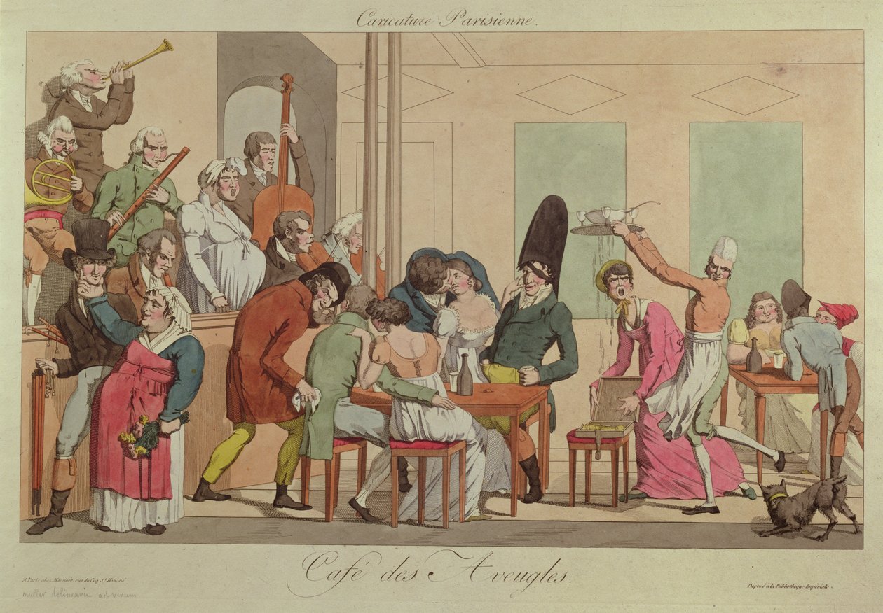 كاريكاتير مقهى كافيه دي أفيوجليس ، 1800 بواسطة المدرسة الفرنسية