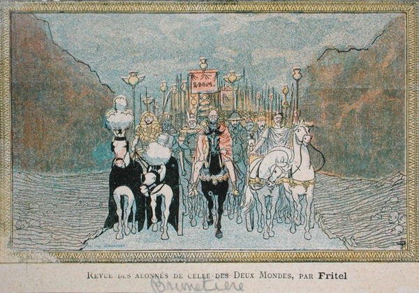 رسم كاريكاتوري للنقد الأدبي الفرنسي ، فرديناند برونيتيير (1849-1906) ، حوالي 1900 (ليثو ملون) بواسطة المدرسة الفرنسية