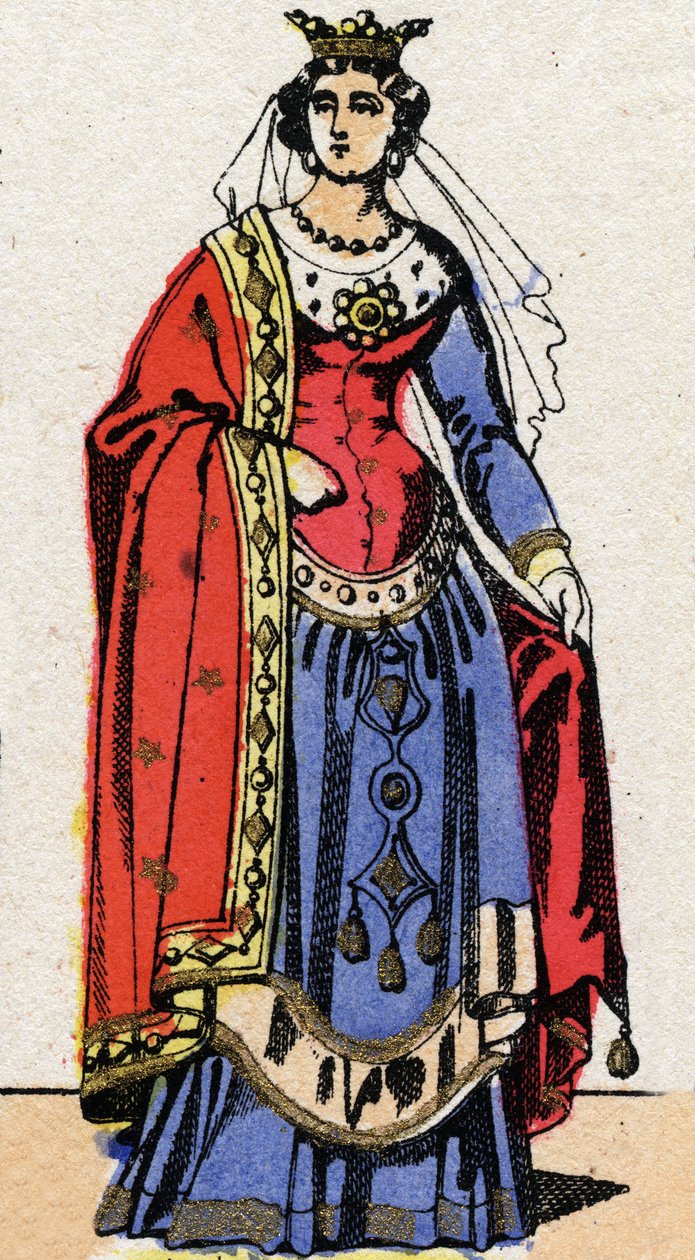 السلالة الكارولنجية: صورة Ermentrude d'Orleans (حوالي 830-869) ملكة الفرنجة زوجة تشارلز الثاني الأصلع (823-877). تصوير إبينال من نهاية القرن التاسع عشر. مجموعة خاصة. بواسطة المدرسة الفرنسية