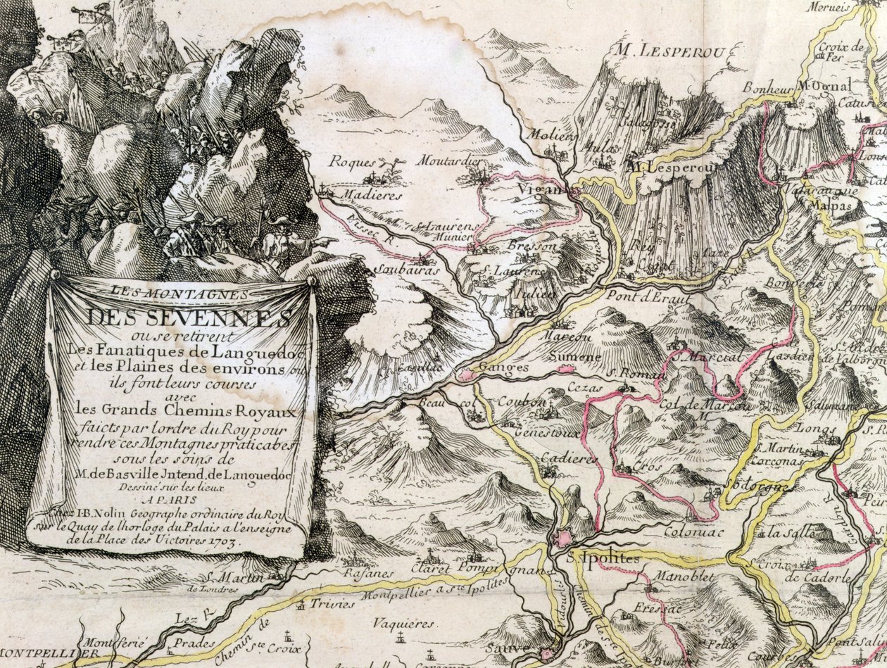 كارتوش من خريطة منطقة Cevennes ، 1703 بواسطة المدرسة الفرنسية