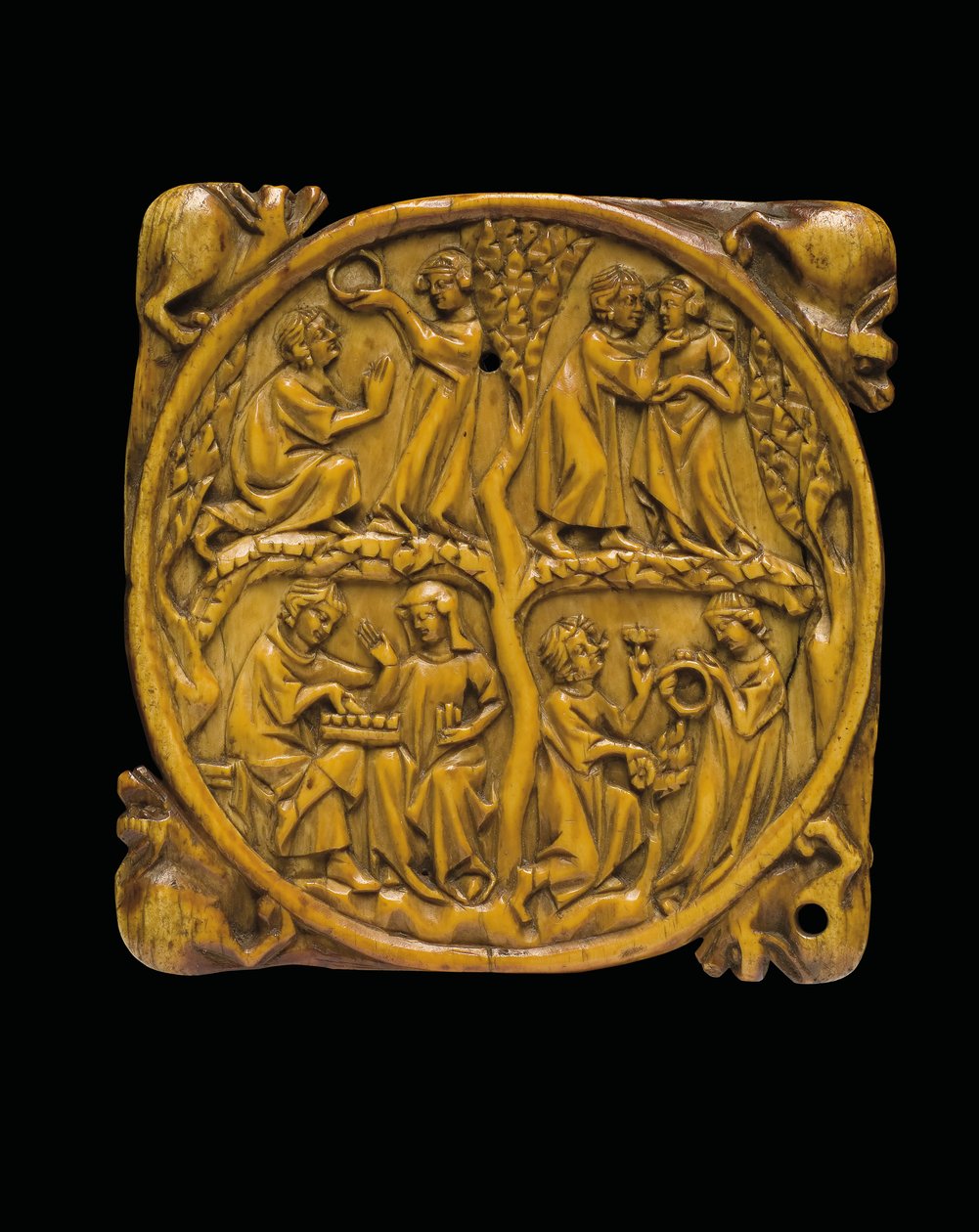 غطاء حالة مرآة منحوتة ، باريس ، c.1310-20 بواسطة المدرسة الفرنسية