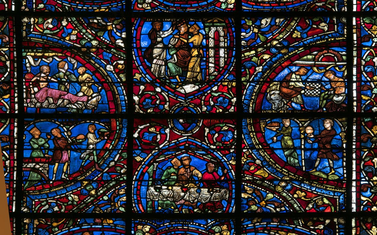 Cathedrale de Chartres ، الزجاج المعشق: مثل تفاصيل الابن الضال بواسطة المدرسة الفرنسية
