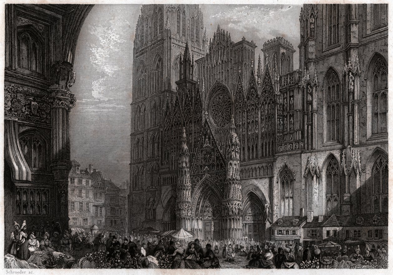 Cathedrale of Rouen. (engraving, ca. 1850) بواسطة المدرسة الفرنسية