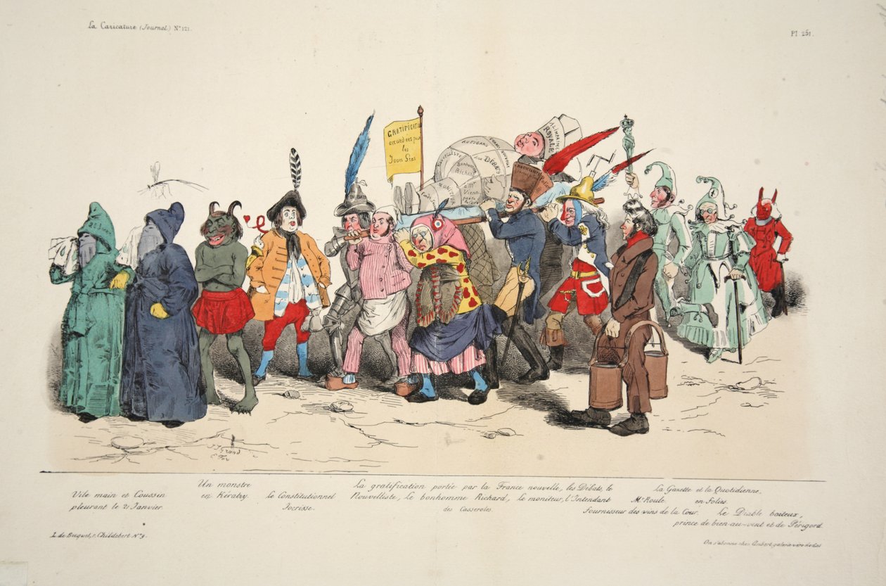 Ceremonie des Cendres Politique ، من La Caricature ، حانة. 1833 (طباعة حجرية ملونة باليد) بواسطة المدرسة الفرنسية