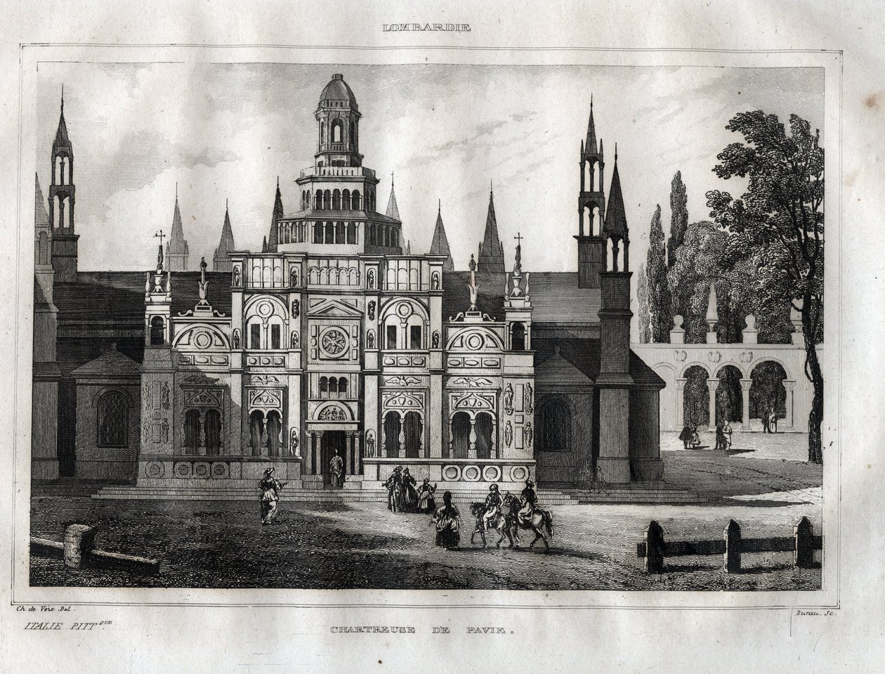 Certosa di Pavia - شارتروز أوف بافيا - نقش من "" إيطاليا الخلابة "بقلم M. de Norvins، Ch. نودير 1834-1836. بواسطة المدرسة الفرنسية