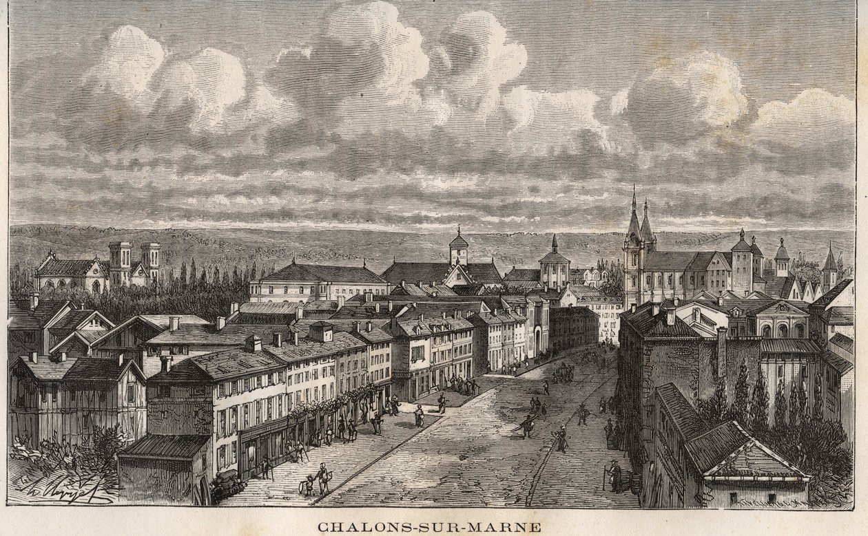 Champagne-Ardenne (Champagne Ardenne) ، Marne (51) ، Chalons sur Marne (Chalons-sur-Marne) (Chalons en Champagne الحالية ، Chalons-en-Champagne) - نقش في "فرنسا موضحة: الجغرافيا والتاريخ والإدارة الإحصائية" بواسطة مالت براون. 1884 بواسطة المدرسة الفرنسية