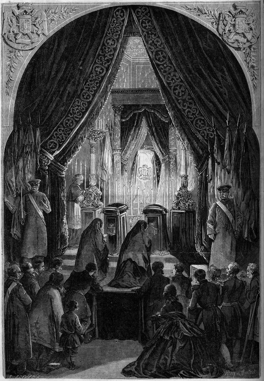 كنيسة صغيرة أثناء جنازة الكونت فيليب أنطوان أورنانو (1784-1863) ، مارشال الإمبراطورية. باريس ، Invalides بواسطة المدرسة الفرنسية