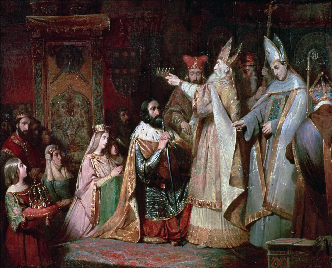 توج شارلمان (747-814) ملكًا لإيطاليا عام 774 (زيت على قماش) بواسطة المدرسة الفرنسية