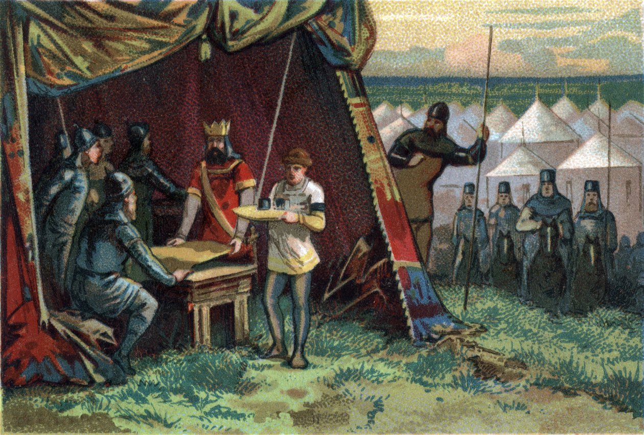 Charles II said Le Bald bought peace at silver price. Chromolithography around 1890. بواسطة المدرسة الفرنسية