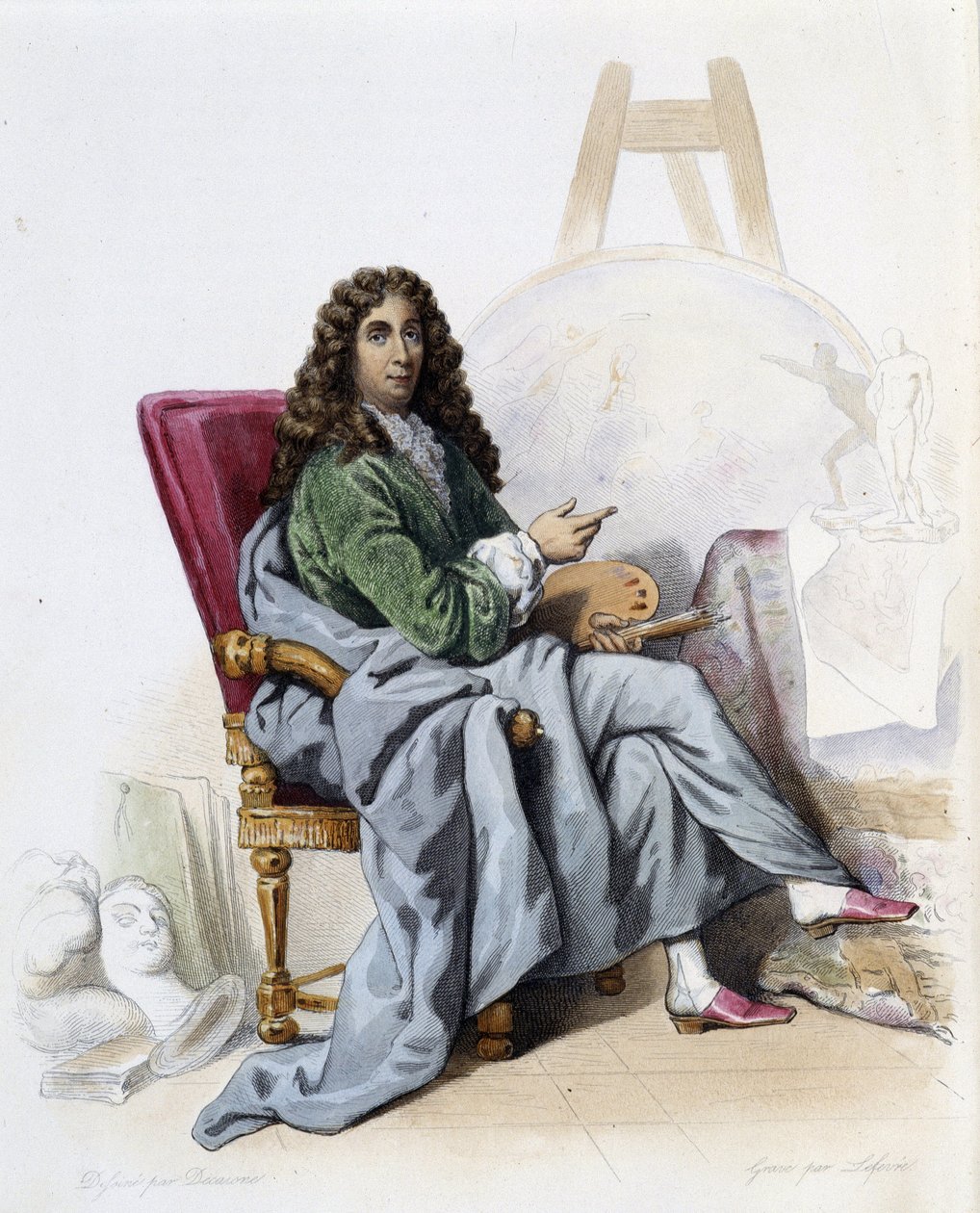 Charles Lebrun (Le Brun) (1619-1690) French painter and decorator- in “” Le Plutarque francais””, by Mennechet, Paris بواسطة المدرسة الفرنسية