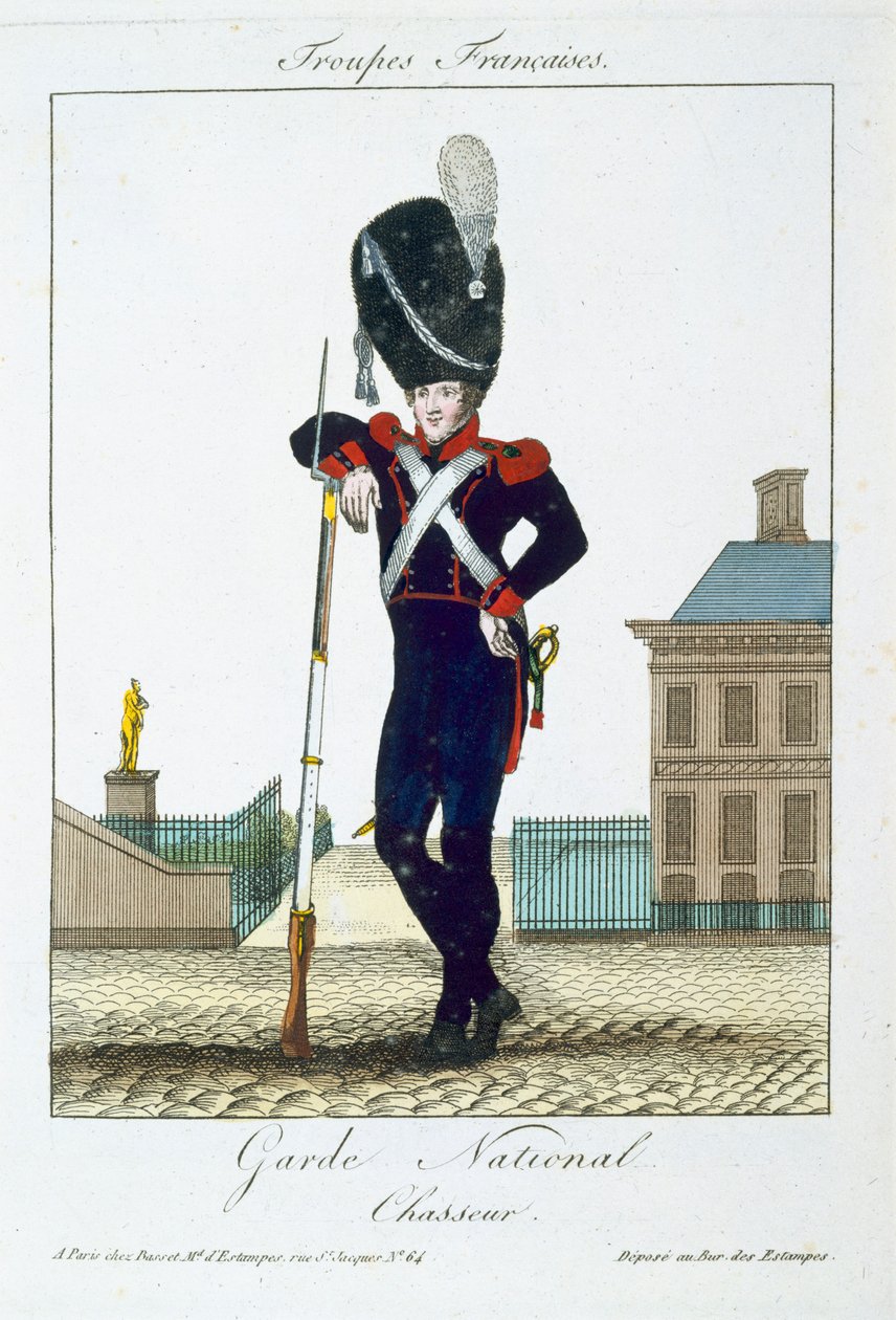 مطارد الحرس الوطني ، من فرقة الفرانسيس ، حانة. شي باسيت ، باريس ، 1790 بواسطة المدرسة الفرنسية