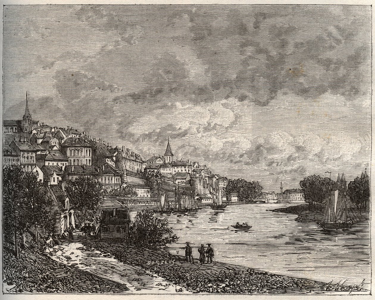 Chateau-Gontier (Chateau Gontier) - مايين في منطقة Pays de la Loire - نقش في "La France illustrie: الجغرافيا والتاريخ وإحصاء الإدارة" بقلم V.-A. الشعير براون. 1884 بواسطة المدرسة الفرنسية