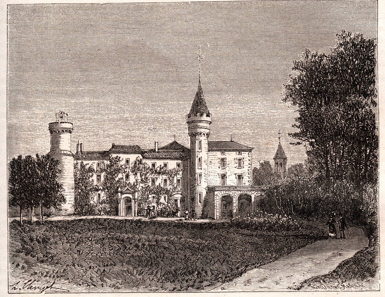 Chateau de Lamartine - 71520 Saint Point - نقش في "La France illustree: الجغرافيا والتاريخ والإدارة الإحصائية" بقلم VA Malt-Brown. 1884 بواسطة المدرسة الفرنسية
