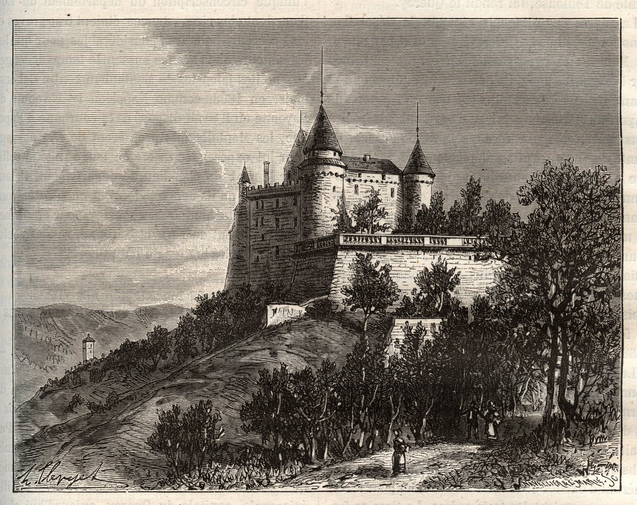Chateau de Mercues - Cahors - نقش في "La France illustree: الجغرافيا والتاريخ والإدارة الإحصائية" بقلم VA Malt-Brown. 1884 بواسطة المدرسة الفرنسية