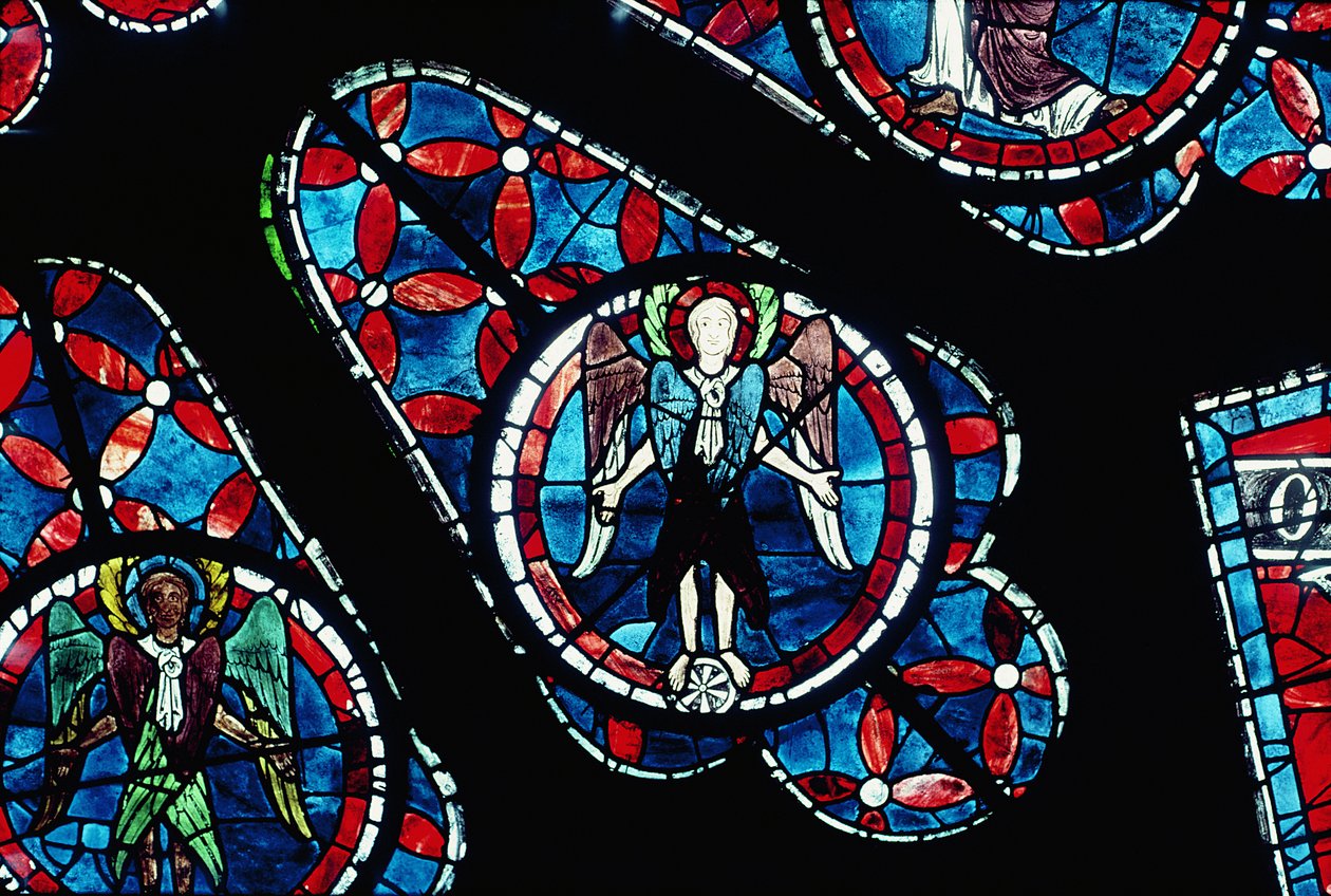 Cherubim على عجلة ، التفاصيل من نافذة الوردة الشمالية ، c.1223 بواسطة المدرسة الفرنسية