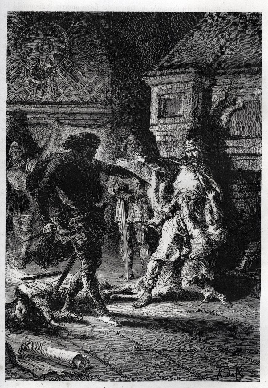Childebert الأول (c498-558) في قتل ورثة إخوته في عام 526 - Childebert تركت Clotaire (Clothaire) يقتل أطفال شقيقهم Clodomir ، ملك أورليانز ، الذين يشاركون ولاياتهم ، 526 - نقش من "" L " هيستوار دو فرانس راكونتي à م بواسطة المدرسة الفرنسية