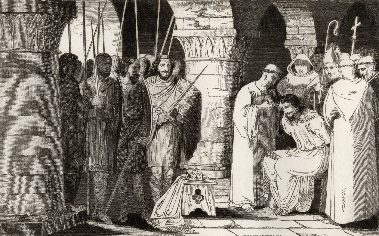 تم خلع Childeric III (714-51) وحصره في دير ، من "تاريخ فرنسا" بقلم كولارت ، نُشر عام 1840 بواسطة المدرسة الفرنسية