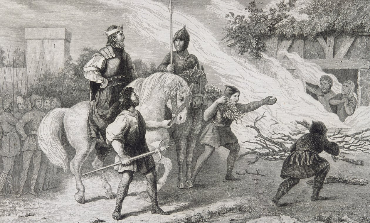 Chlotaire I (497-561) يحرق ابنه وعائلته المتمردة ، من "هيستوار دي فرانس" بواسطة كولارت ، نُشر عام 1840 بواسطة المدرسة الفرنسية