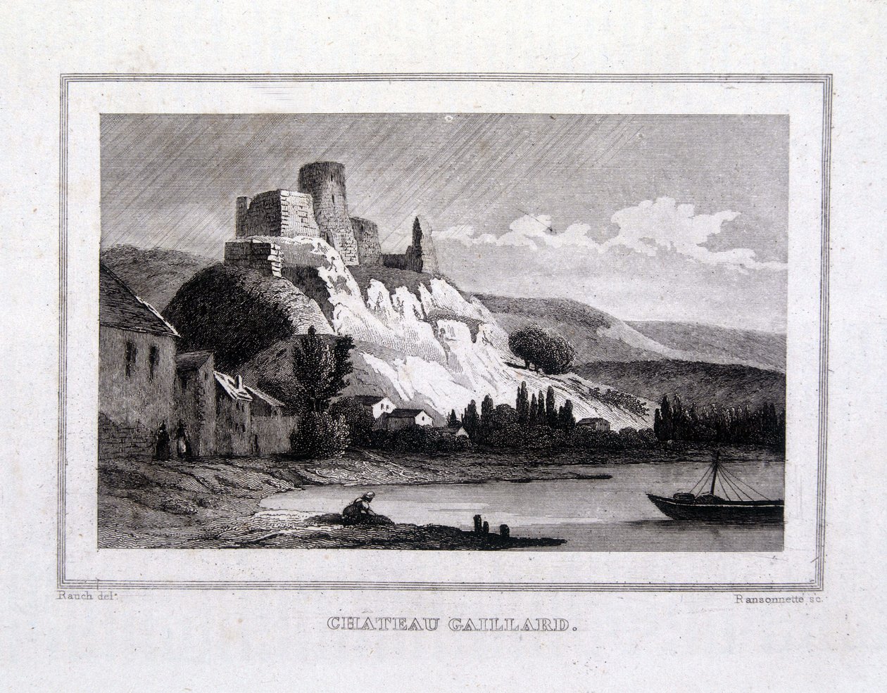 Château Gaillard seen from the Seine - Engraving بواسطة المدرسة الفرنسية