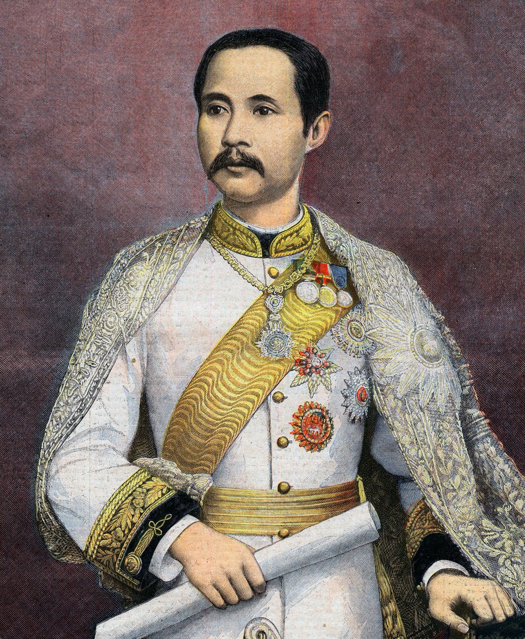 Chulalongkorn (1853-1910) ، ملك سيام. في عام 1897 أصبح شولالونغكورن أول ملك سيامي يزور أوروبا. رسم توضيحي من مجلة Le petit Journal بواسطة المدرسة الفرنسية