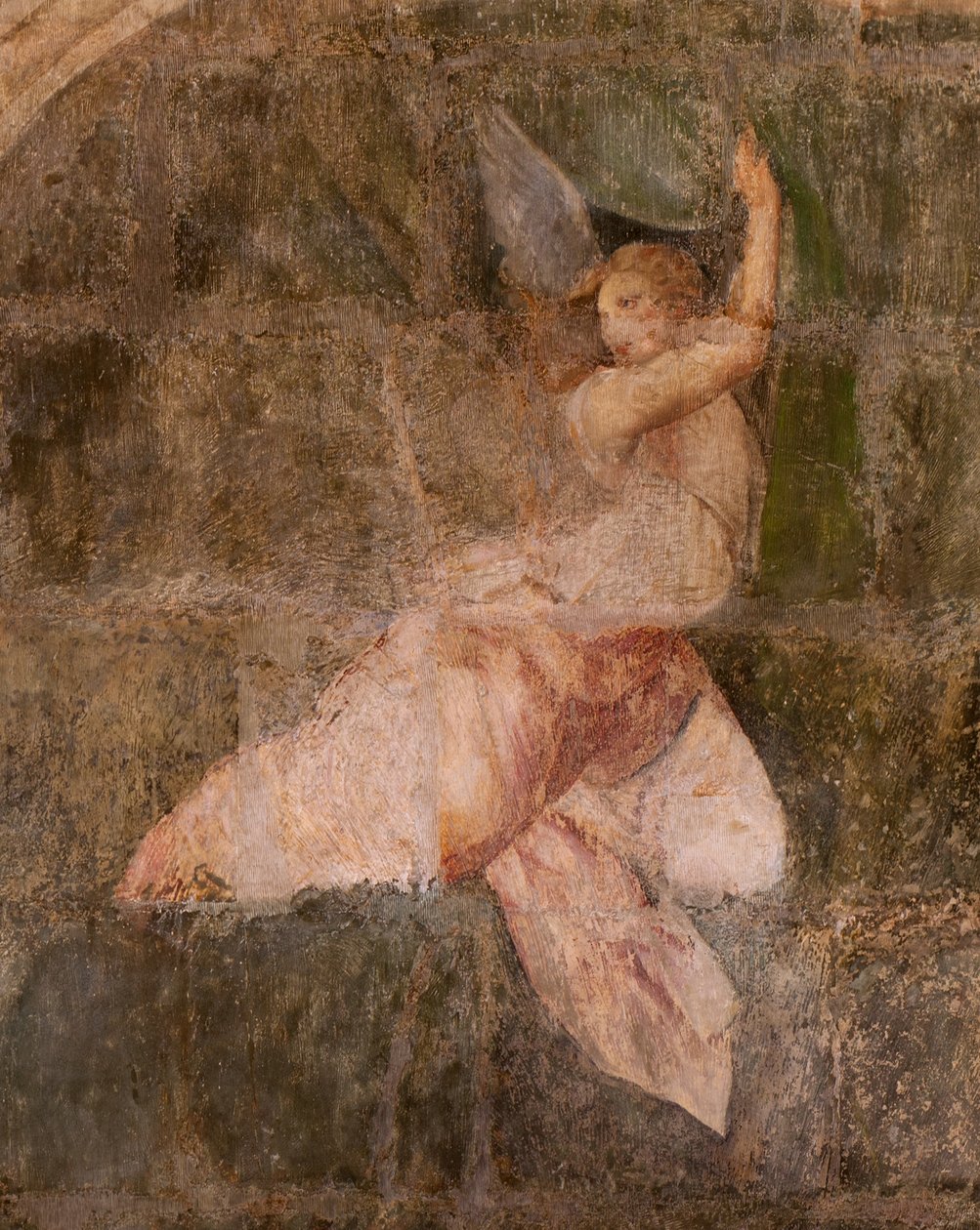 كنيسة (Eglise Saint-Jean-Baptiste). من الداخل. كنيسة القديس فرسي. لوحات جدارية. تمجيد مريم (لوحة جدارية تمجيد مريم). بداية القرن السابع عشر. بواسطة المدرسة الفرنسية