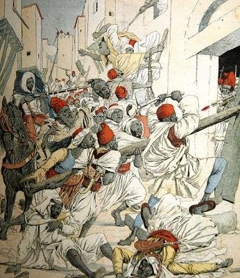 الحرب الأهلية في المغرب ، صورة توضيحية من لو بيتيت جورنال ، 18 يناير 1903 بواسطة المدرسة الفرنسية