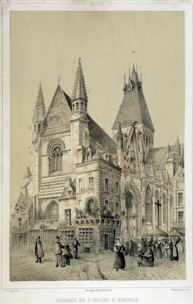 Cliff, portal of St Gervais Church (Saint Gervais) - lithography بواسطة المدرسة الفرنسية