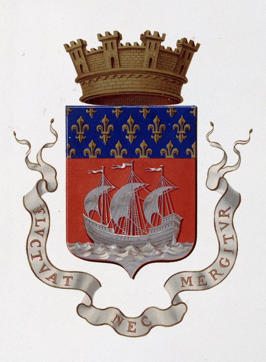 شعار مدينة باريس: الإمبراطورية (نابليون الثالث) - قرار أولي بتاريخ 24 نوفمبر 1853 - في "" Armorial National de France "" ، بقلم هـ. ترافيرسييه ، باريس بواسطة المدرسة الفرنسية