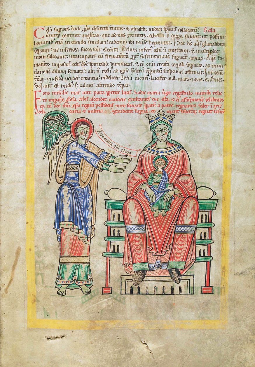 سمك القد. الجرف. 1 فالداخل. خط العرض. (9 ص) ، مادونا وطفل ، من Liber Floridus بقلم لامبرت دي سان أومير c.1120 بواسطة المدرسة الفرنسية